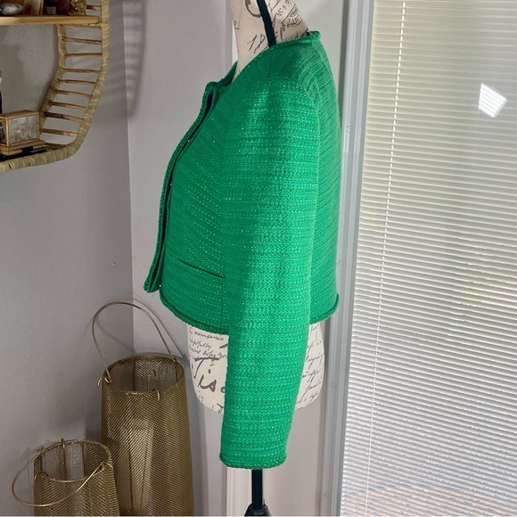 J. Crew Louisa Lady Summer Green Sequin Tweed Knit Gold Button Jacket | Size 6 - Picture 11 of 16